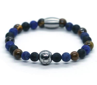 IbizaMen KIDS - Jongens - armband - Lapis Lazuli - voetbal - RVS - 6mm - 15cm