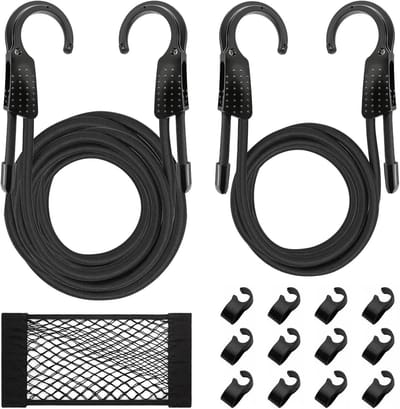 Set van 2 Verstelbare Rubber Haken 1.5/3 m voor Zonnescherm, Fietsen en Tuinaccessoires met Winddichte Sluiting en Opbergcompartiment