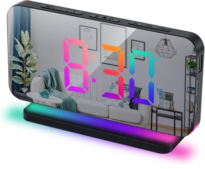 Dailygoods- Digitale Wekker met Spiegel - LED Scherm - RGB Nachtlampje - USB-poort - 6-niveau Helderheid - Schokbestendig - Model Q-AE25