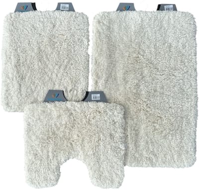 Wicotex - Badmat set - Badmat - Toiletmat - Bidetmat uni Bergen Beige - Antislip onderkant - WC mat met uitsparing - Fluffy zacht