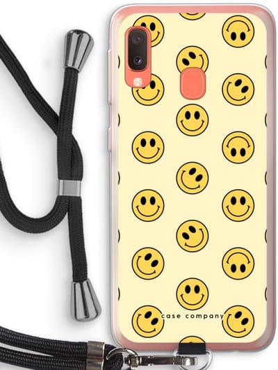 Case Company® - Hoesje met koord geschikt voor Samsung Galaxy A20e hoesje met Koord - Smiley N°2 - Telefoonhoesje met Zwart Koord - Bescherming aan alle Kanten en Over de Schermrand