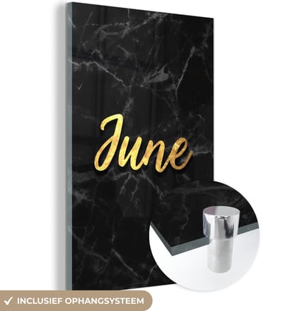 MuchoWow® Glasschilderij 40x60 cm - Schilderij acrylglas - Kalender - Juni - Goud - Marmer - Foto op glas - Schilderijen