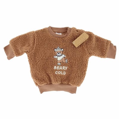 VIB® - Baby sweater 3-6 m - Teddy Chocolate 'BEARY COLD' - Babykleertjes - Baby cadeau - zwangerschap aankondiging - geboorte cadeau