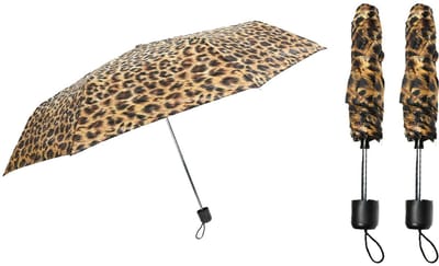 Benson Paraplu mini - 3x - luipaardprint - opvouwbaar - 93 x 55 cm - reisparaplu - compact