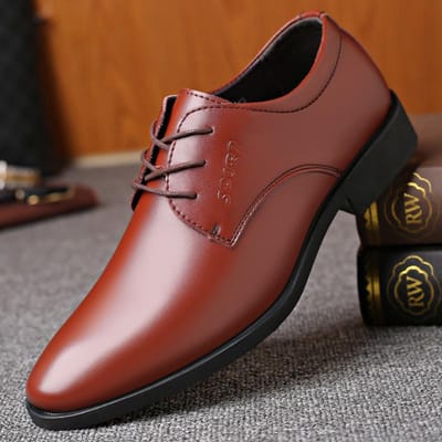 Heren leren zakelijke leren schoenen formele schoenen Britse Koreaanse bruiloftsschoenen zwarte all-match casual schoenen zachte herenschoenen 45 brown