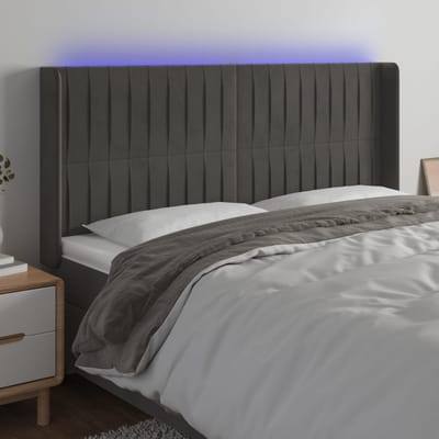vidaXL - Hoofdbord - LED - 203x16x118/128 - cm - fluweel - donkergrijs