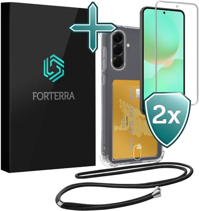 Hoesje Geschikt voor Samsung A36 Pashouder Case Siliconen Hoes Met Koord Met 2x Screenprotector - Hoes Geschikt voor Samsung Galaxy A36 Met Telefoonkoord Hoesje Back Cover Met Pasjeshouder - Transparant
