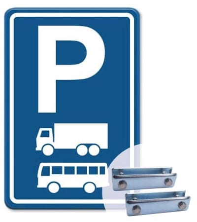 Parkeerbord Vrachtwagen en Bus - blauw - Weerbestendig Aluminium - 40x60 cm - Bevestiging: Met hekbeugels (voor spijlen- of gaashek)
