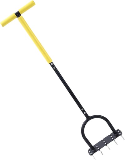 Gazonbeluchter Handmatig - Grasontluchter Bodemluchtprikker - Gazon Onderhoud - Ergonomische T-Handgreep - 100 cm - Zilver