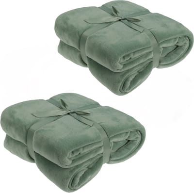 Fleece dekens/plaids - 2x - groen - 180 x 230 cm