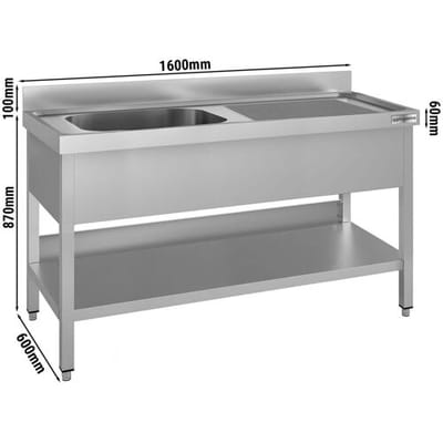 GGM Gastro Spültisch ECO - 1600x600mm - mit Grundboden - mit 1 Becken links