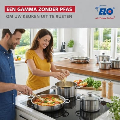 Set van 3 Koekenpannen 24, 28 en 32 cm en 2 kookpotten 12 en 14 cm Elo Profi Brillant