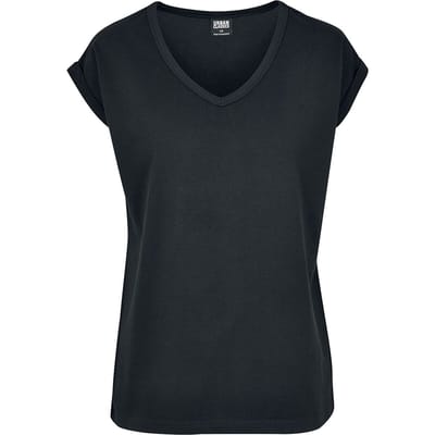 Urban Classics Round V-Neck Extended Shoulder Tee Dames T-shirt - zwart - M