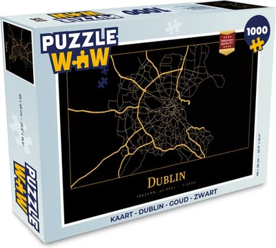 Puzzel Kaart - Dublin - Goud - Zwart - Legpuzzel - Puzzel 1000 stukjes volwassenen