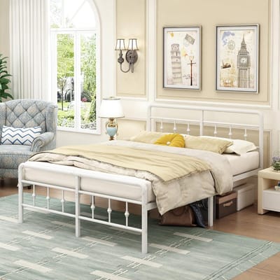 Metalen Bedframe - Bedstede Frame - Slaapkamer Inrichten - Victoriaans Design - 120 x 190 cm - Wit