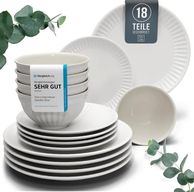 Pure Living Hygge 18-Delig Serviesset - Lichtgrijs - 6 Personen - Vaatwasserbestendig Aardewerk