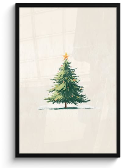 Poster in lijst - Fotolijst 60x90 cm - Posters - Kerstboom - Illustratie - Ster - Sneeuw - Posterlijst zwart - Decoratie - Wanddecoratie woonkamer - Muurdecoratie slaapkamer - Kerstversiering - Kerstdecoratie voor binnen - Kerstmis
