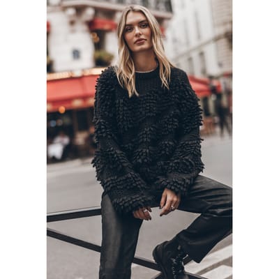 Mikuta The Black Frayed Knit Sweater Black Maat: S | Longsleeves Outlet | Dames | Zwart