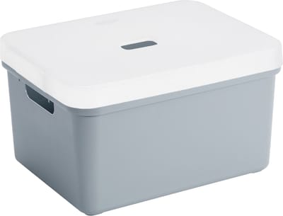 Sunware opbergbox mand kist - 32 liter - blauw/grijs - kunststof - met transparante deksel - 45 x 35 x 24 cm - Sigma serie