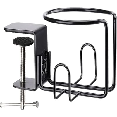 Home Clip On Tafelbekerhouder Horizontale Verticale Montage Anti-lek Kantoor Bureau Mokhouder Metalen Klem Waterfles Opberglade zwart