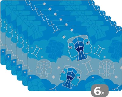 Placemat - Placemats kunststof - Zodiac - Tweeling - Design - 45x30 cm - 6 stuks - Hittebestendig - Anti-Slip - Onderlegger - Afneembaar