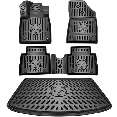 3D Rubber Automatten & Kofferbakmat Set voor ORA FUNKY CAT 2023-2026 met kattenmotief [1. Gen] - geurloos & op maat - hoge rand