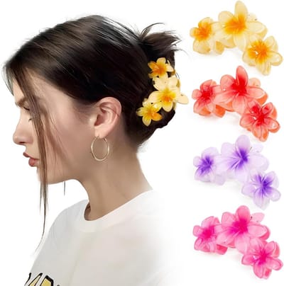 Grote Haarclip Bloemen Set (4 Stuks) - Anti-slip Haaraccessoire voor Strand, Feest & Vakantie