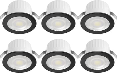 LED Veranda Spot Verlichting 6 Stuks - Brinton Glowix - 3W 260 lm 38D - Natuurlijk Wit 4000K - Inbouw - Rond - Zwart - Ø44mm Buitenmaat - Ø32mm Zaagmaat