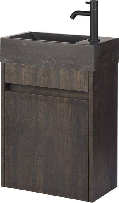 Saqu Florence Toiletmeubel - 40x22x60 cm - Voorgemonteerd - in Bruin met Fontein Rechts - Fonteinmeubel - WC Kastje - WC Meubel