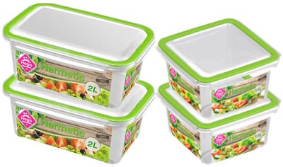 4x Voorraad/vershoudbakjes 1,5 en 2 liter transparant/groen plastic/kunststof - Kiev - Luchtdicht/hermetisch afgesloten vershouddoos bakje - Mealprep - Maaltijden bewaren