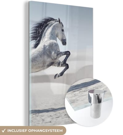 MuchoWow® Glasschilderij 120x180 cm - Schilderij acrylglas - Paard - Dieren - Zand - Natuur - Foto op glas - Schilderijen