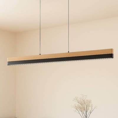 Lucande - Hanglamp- met dimmer - CCT - 1licht - Hout, ijzer - H: 8 cm - licht hout, zwart - Inclusief lichtbron