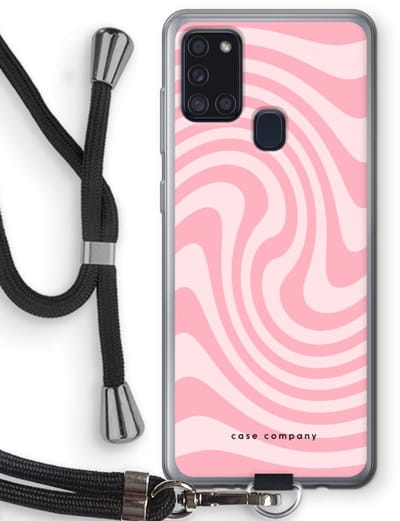 Case Company® - Hoesje met koord geschikt voor Samsung Galaxy A21s hoesje met Koord - Swirl Roos - Telefoonhoesje met Zwart Koord - Bescherming aan alle Kanten en Over de Schermrand