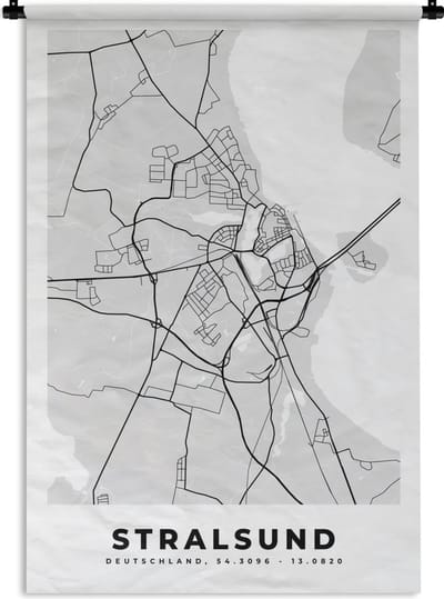 Wandkleed - Wanddoek - Stralsund - Plattegrond - Stadskaart - Duitsland - Kaart - 120x180 cm - Wandtapijt