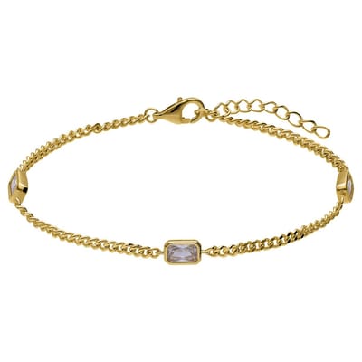 Lucardi - Dames Zilveren goldplated armband met hanger met zirkonia - Armband - 925 Zilver - Goudkleurig - 19 cm