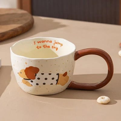 300ml Keramische Koffiekop Hondje met Grote Oren Kop Hoge Uitstraling Ontbijtkop Melkkoffie Breng Geschenkdoos Verpakking Mok 300ml brown