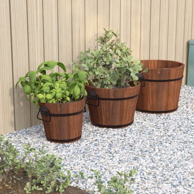 vidaXL - Plantenbakset - houten - emmer - 3-delig - massief - vurenhout