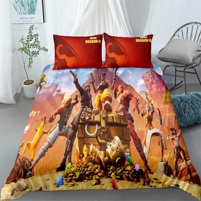Fortnite Beddengoed Set Dekbedovertrek Kussensloop Spel Cartoon Decoratie Sprei Slaapkamer Dekbedovertrek Beddengoed Pakket Kinderen Kerstcadeau EU Single(135*200cm)3pcs