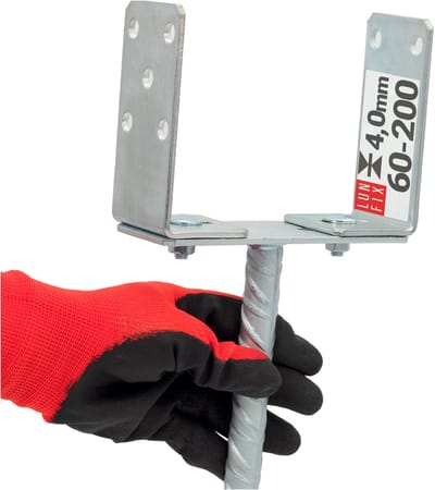 LUN FIX - Paalhouder - U-vorm steun 200 x 60 x 4mm - 1 stuk - stevige bodemhuls staal anker - paalbevestiging corrosiebestendig - verzinkt staal - voor hekposten