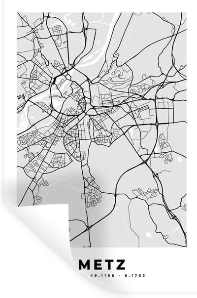 Muurstickers - Sticker Folie - Plattegrond - Metz - Stadskaart - Kaart - Frankrijk - 20x30 cm - Plakfolie - Muurstickers Kinderkamer - Zelfklevend Behang - Zelfklevend behangpapier - Stickerfolie