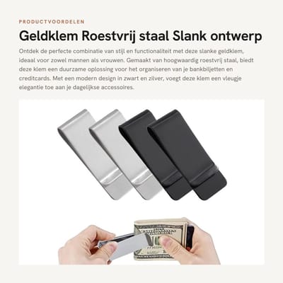 Dailygoods- Geldklem - Slank ontwerp - Roestvrij staal - Multifunctioneel - Voor mannen/vrouwen - Duurzame kwaliteit - Portemonnee