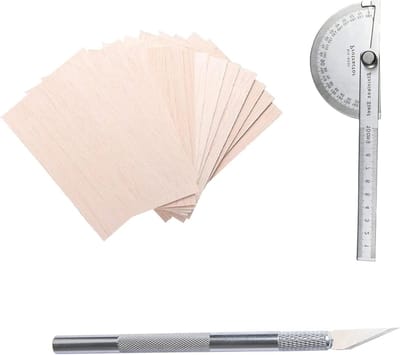 Paulownia Houten Plaat 10x20 cm + 180° Protractor + Snijmes voor Beeldhouwen, Schilderen en DIY Creaties