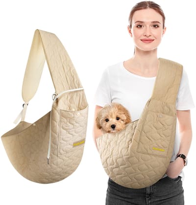 MAGICSHE Handvrije Hondentas tot 6,5 kg - Honden Draagtas voor Kleine Hond en Kat met Verstelbare Schouderband - voor Wandelen Reizen Buiten - Khaki