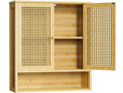 Badkamerkast - Opbergkast - Kast - Wandmontage - Bamboe - Badkamer - Wandkast - 59 × 20,5 × 66,5 cm