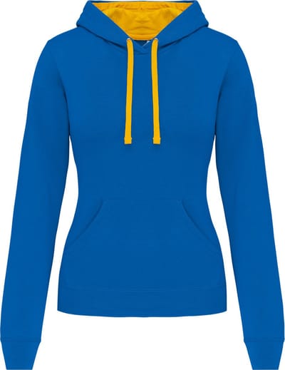 Kariban Damessweater met capuchon in contrasterende kleur K465 - Light Royal Blue / Yellow - XS