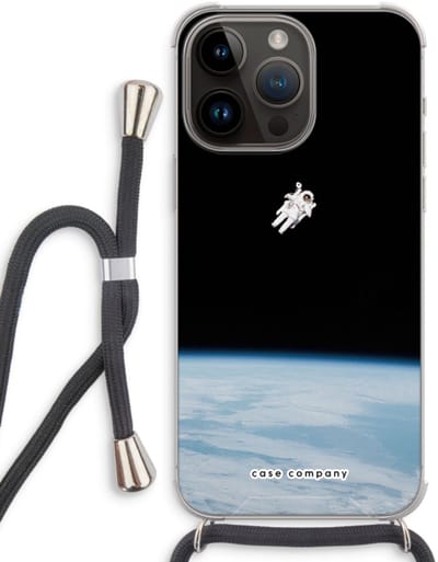 Case Company® - Hoesje met koord geschikt voor iPhone 14 Pro Max hoesje met Koord - Alone in Space - Telefoonhoesje met Zwart Koord - Bescherming aan alle Kanten en Over de Schermrand