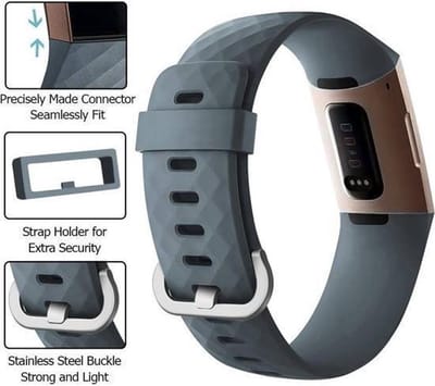 Jumada's - bandje geschikt voor Fitbit Charge 3 en Fitbit Charge 4 - leisteen Grijs Siliconen Bandje - Perfect Fit - Maat Medium (M) / Large (L)