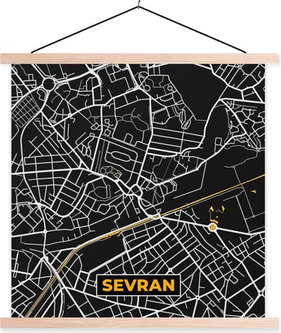 Posterhanger incl. Poster 40x40 cm - Schoolplaat - Stadskaart - Frankrijk - Plattegrond - Kaart - Sevran - Textielposter - Blanke latten - Stadskaart