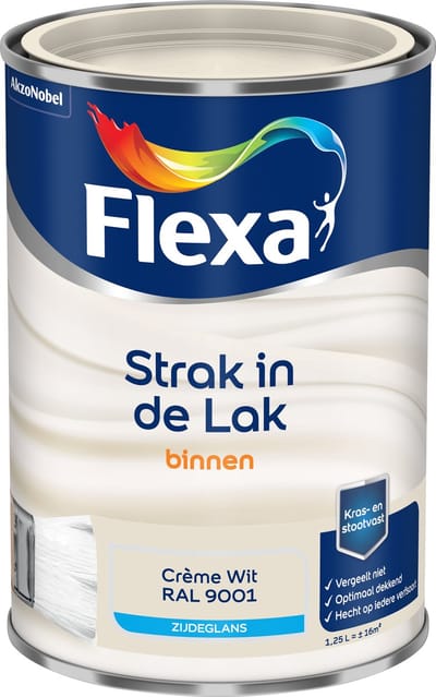Flexa - Strak In De Lak Binnenlak Zijdeglans - Crème Wit / Ral 9001 - 1,25 L