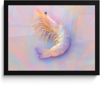 Poster in lijst - Fotolijst 40x30 cm - Posters - Garnaal - Subtiele structuur - Blauw - Roze - Posterlijst zwart - Decoratie - Wanddecoratie woonkamer - Muurdecoratie slaapkamer